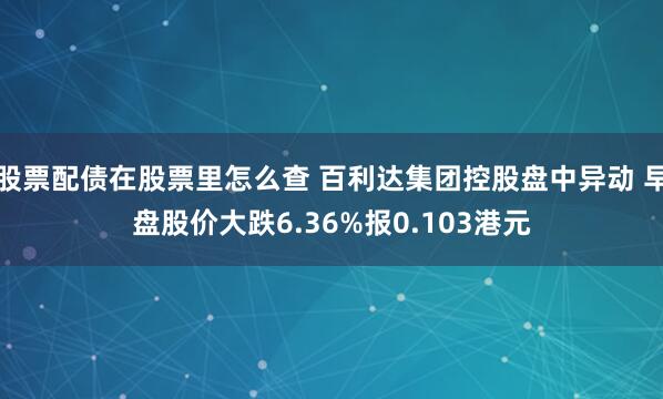 股票配债在股票里怎么查 百利达集团控股盘中异动 早盘股价大跌6.36%报0.103港元